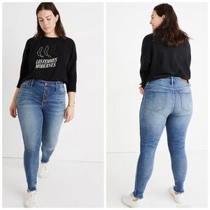 Madewell 14” High Rise Button Front Skinny Jeans Cordova Wash Plus Size 37 NWT